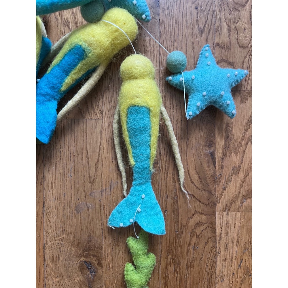 Handmade Needle Felted Mermaid Baby Mobile Teal Yellow Nursery Decor Nautical - Picture 4 of 4